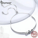925 Silver Bowknot Clear Cubic Zircon Bangles Bracelet Women SCB108