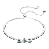 925 Silver Bowknot Clear Cubic Zircon Bangles Bracelet Women SCB108
