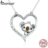 925 Silver Koala in Heart Pendant Necklace for Women