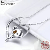925 Silver Koala in Heart Pendant Necklace for Women