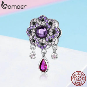 925 Silver Purple Flower Charm Pendant for Bracelets & Necklaces