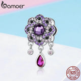 925 Silver Purple Flower Charm Pendant for Bracelets & Necklaces