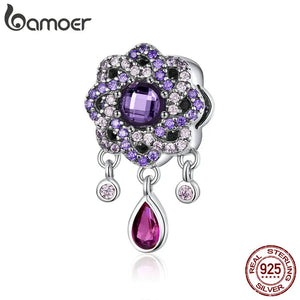 925 Silver Purple Flower Charm Pendant for Bracelets & Necklaces
