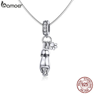 925 Silver Cat Long Tail & Paw Pendant Necklace