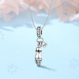 925 Silver Cat Long Tail & Paw Pendant Necklace