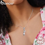 925 Silver Cat Long Tail & Paw Pendant Necklace