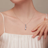 925 Silver Cat Long Tail & Paw Pendant Necklace