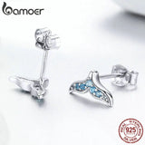 925 Silver Zircon Mermaid Fishtail Stud Earrings for Women