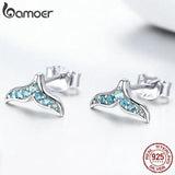925 Silver Zircon Mermaid Fishtail Stud Earrings for Women