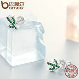 925 Sterling Silver Green Cactus Crystal Stud Earrings for Women