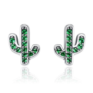925 Sterling Silver Green Cactus Crystal Stud Earrings for Women