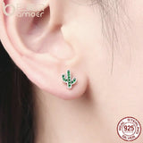 925 Sterling Silver Green Cactus Crystal Stud Earrings for Women