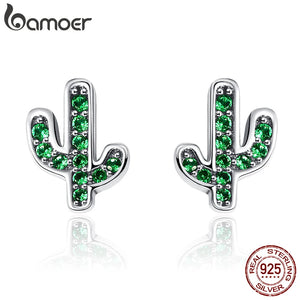 925 Sterling Silver Green Cactus Crystal Stud Earrings for Women