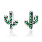 925 Sterling Silver Green Cactus Crystal Stud Earrings for Women