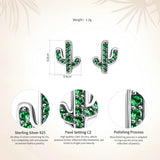 925 Sterling Silver Green Cactus Crystal Stud Earrings for Women
