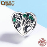 925 Silver Tree of Life Heart Clear CZ Beads Bracelet Gift