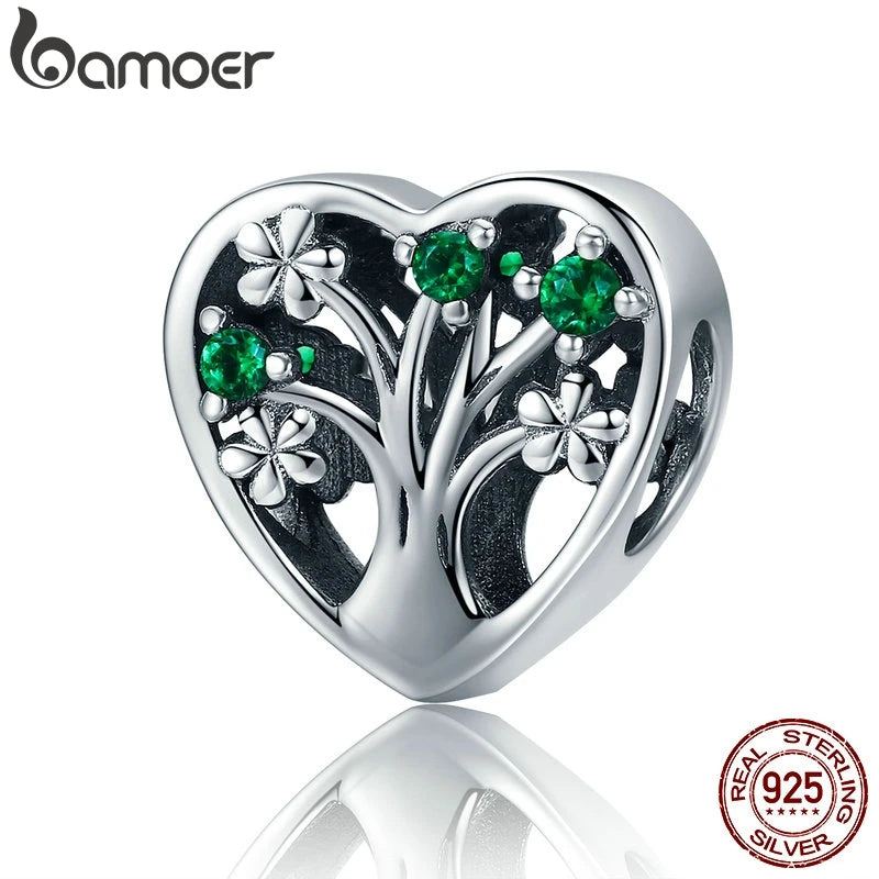 925 Silver Tree of Life Heart Clear CZ Beads Bracelet Gift