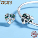 925 Silver Tree of Life Heart Clear CZ Beads Bracelet Gift