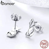 Sterling Silver Folding Fox Stud Earrings Women's Jewelry SCE526