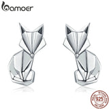 Sterling Silver Folding Fox Stud Earrings Women's Jewelry SCE526