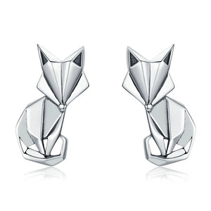 Sterling Silver Folding Fox Stud Earrings Women's Jewelry SCE526