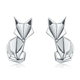 Sterling Silver Folding Fox Stud Earrings Women's Jewelry SCE526