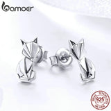 Sterling Silver Folding Fox Stud Earrings Women's Jewelry SCE526
