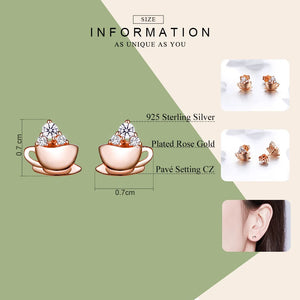 Sterling Silver 925 Rose Coffee & Sugar Cube Stud Earrings SCE592
