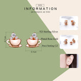Sterling Silver 925 Rose Coffee & Sugar Cube Stud Earrings SCE592