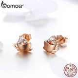 Sterling Silver 925 Rose Coffee & Sugar Cube Stud Earrings SCE592