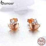 Sterling Silver 925 Rose Coffee & Sugar Cube Stud Earrings SCE592