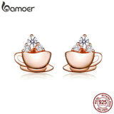 Sterling Silver 925 Rose Coffee & Sugar Cube Stud Earrings SCE592