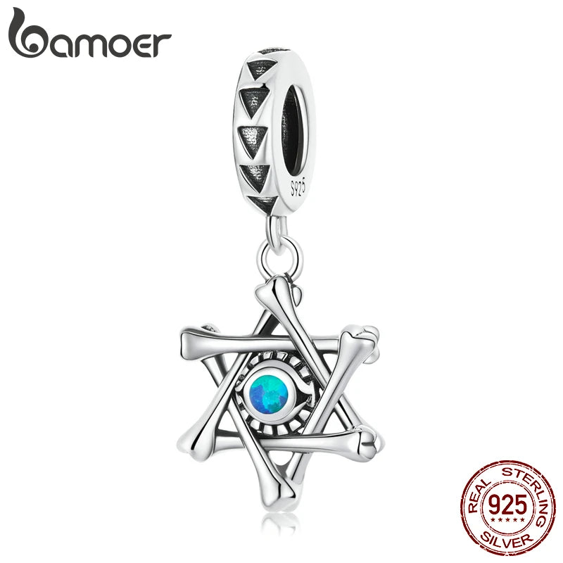 925 Silver Hexagram Demon Eye Pendant Zircon Charm for Bracelet Bangle Jewelry