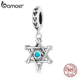 925 Silver Hexagram Demon Eye Pendant Zircon Charm for Bracelet Bangle Jewelry