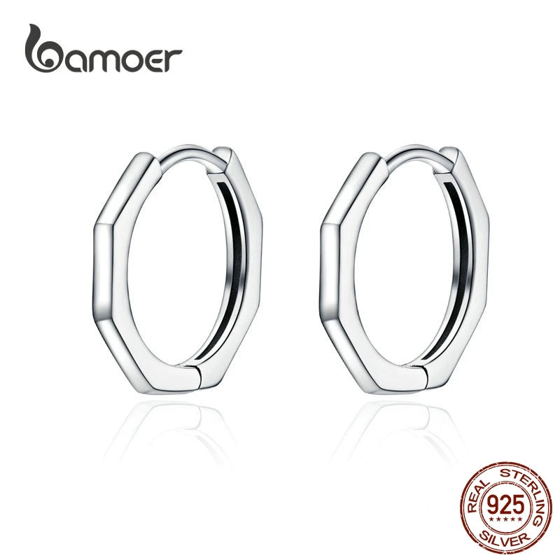 Geometric Hoop Earrings 925 Sterling Silver Small Ear Hoops SCE622