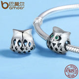 925 Sterling Silver Owl Clear CZ Animal Charm for Women Bracelets
