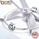 925 Sterling Silver Owl Clear CZ Animal Charm for Women Bracelets