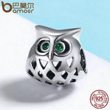 925 Sterling Silver Owl Clear CZ Animal Charm for Women Bracelets