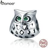 925 Sterling Silver Owl Clear CZ Animal Charm for Women Bracelets