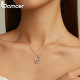 925 Silver Cat Moon Pendant Necklace Women Jewelry Gift