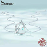 925 Silver Cat Moon Pendant Necklace Women Jewelry Gift