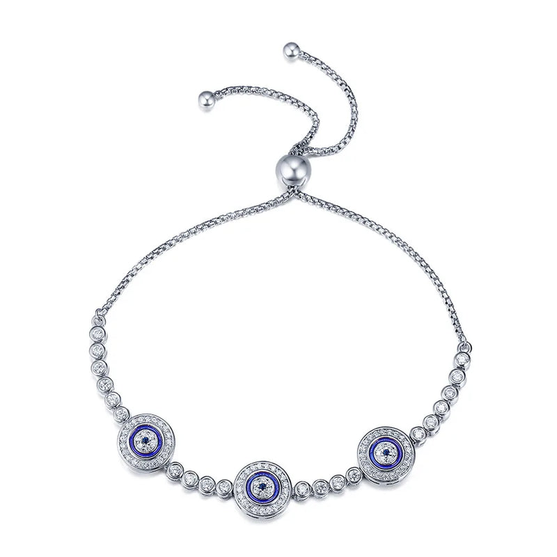 925 Sterling Silver Round Eyes Clear Cubic Zircon Crystal Tennis Bracelet