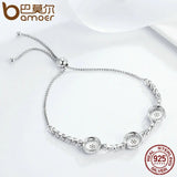 925 Sterling Silver Round Eyes Clear Cubic Zircon Crystal Tennis Bracelet