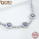 925 Sterling Silver Round Eyes Clear Cubic Zircon Crystal Tennis Bracelet