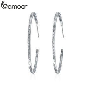 Silver Luminous Clear CZ Circle Hoop Earrings for Women YIE115