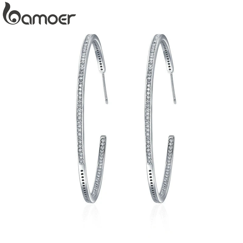 Silver Luminous Clear CZ Circle Hoop Earrings for Women YIE115