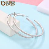 Silver Luminous Clear CZ Circle Hoop Earrings for Women YIE115