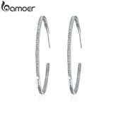Silver Luminous Clear CZ Circle Hoop Earrings for Women YIE115