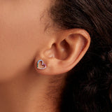 Pink Heart Stud Earrings 925 Silver Bling Zircon Stone Rainbow Amour Ear Studs