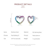 Pink Heart Stud Earrings 925 Silver Bling Zircon Stone Rainbow Amour Ear Studs